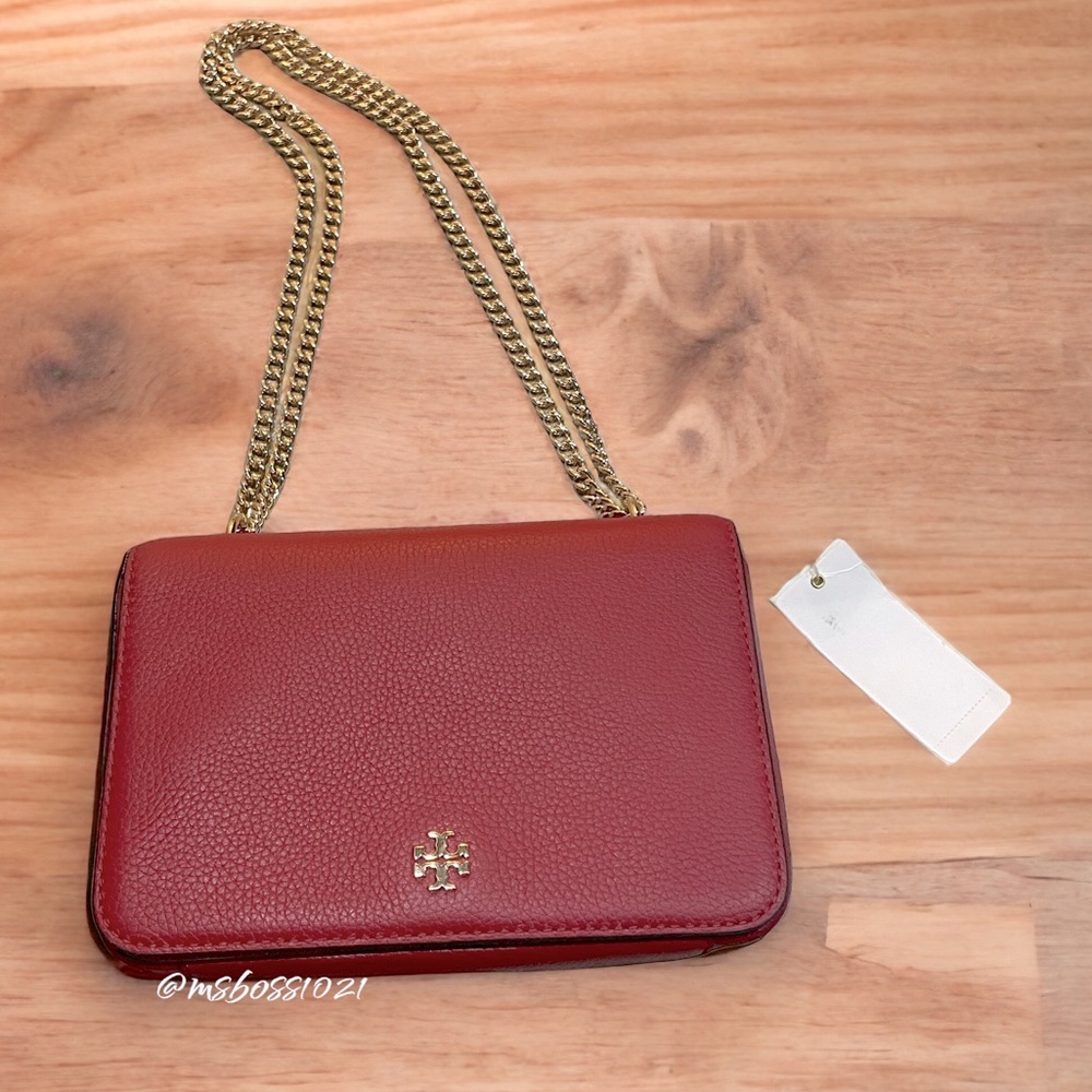 Tory Burch Robinson Crossbody W/Gold Chain in Red Apple BRAND NEW